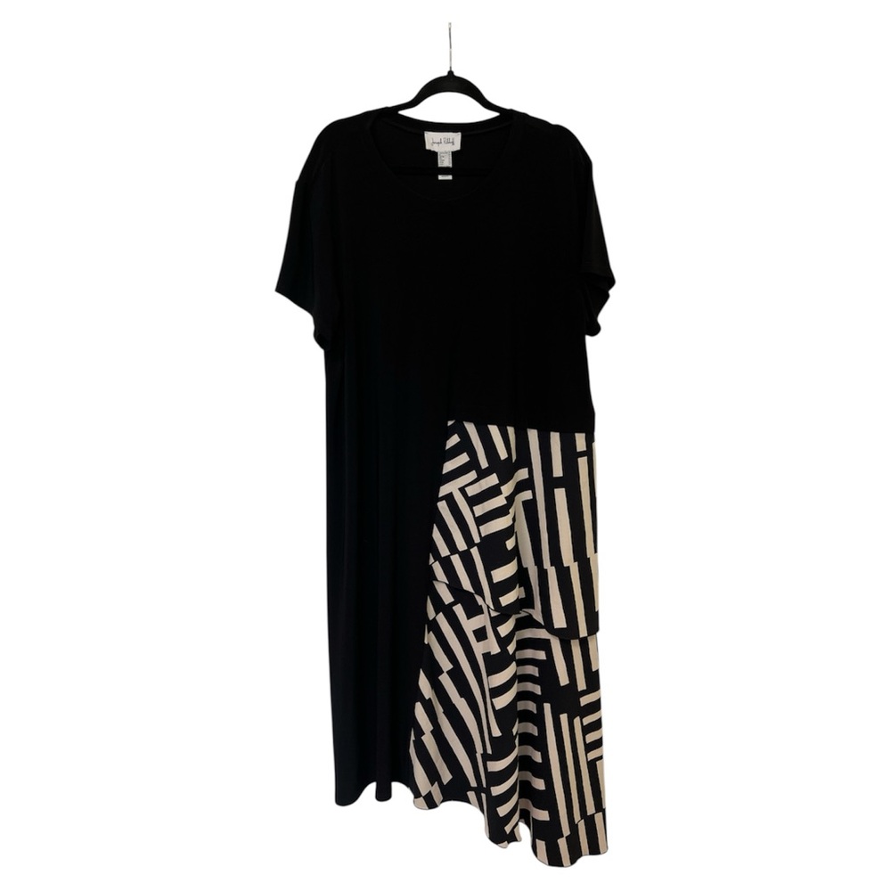 Joseph Ribkoff Black/Beige Short Sleeve Midi Asymmetrical Dress US Sz 18 #231110